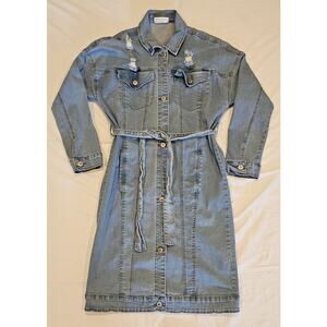 Sweet Look Distressed Long Sleeve Denim Dress Womens Size M